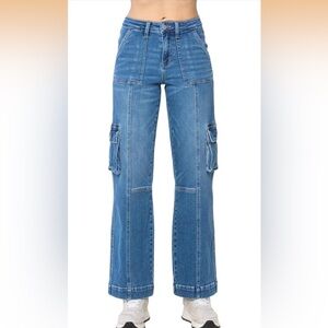 Judy Blue High Waist Wide Leg Denim Cargo Jeans 88724 size 13